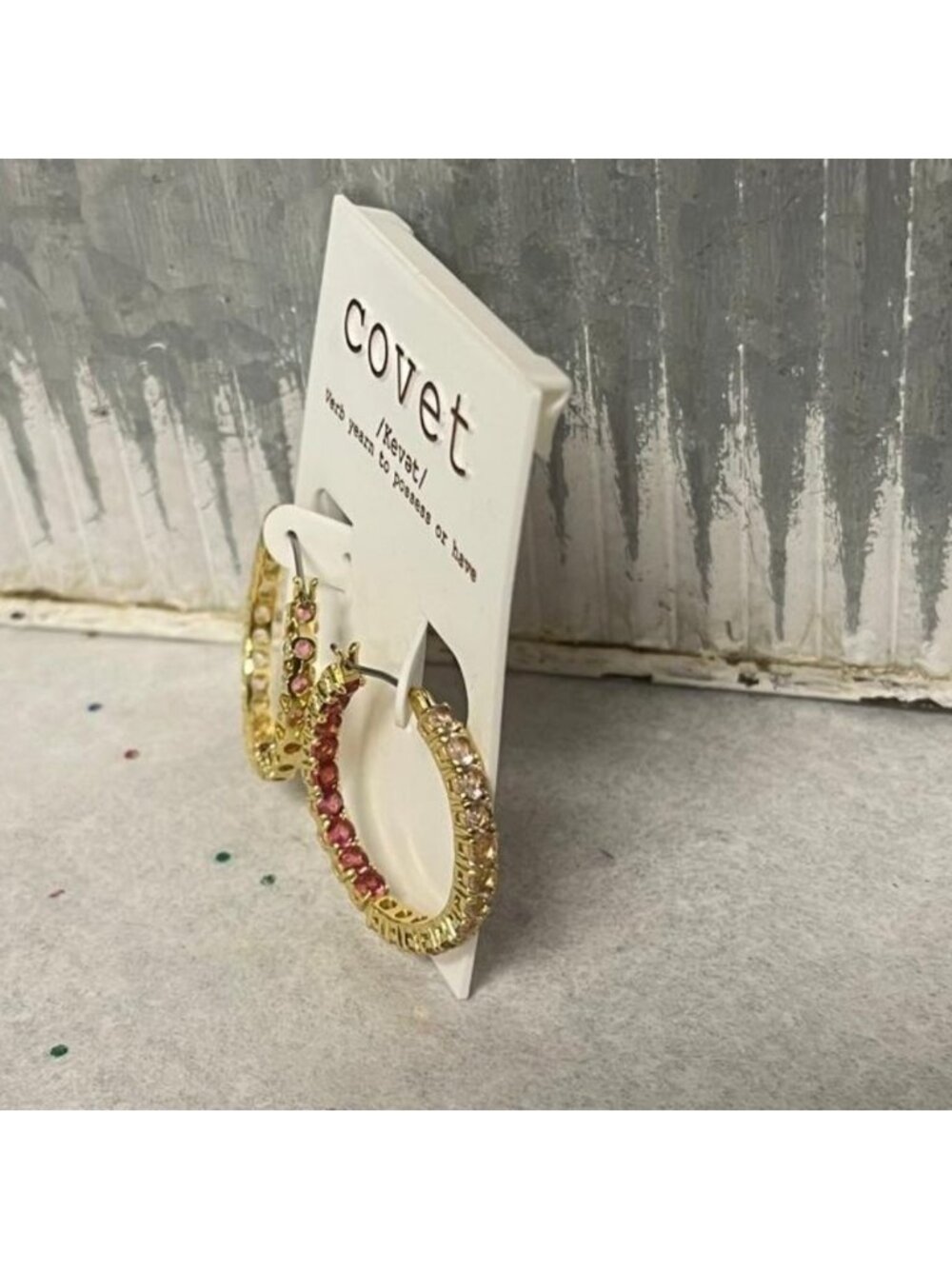 NWT COVET Cz Hoop Earrings In Pink Multi - Picture 2 of 3